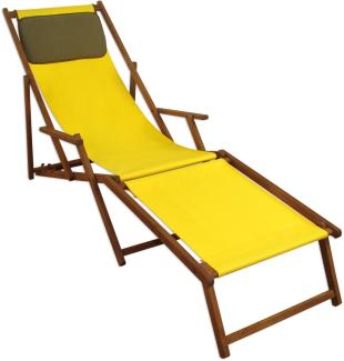 Liegestuhl gelb Fußablage u Kissen Deckchair klappbar Sonnenliege Holz Gartenliege 10-302 F KD