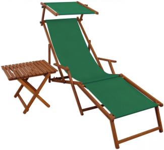 Sonnenliege grün Liegestuhl Fußteil Sonnendach Tisch Gartenliege Deckchair Strandstuhl 10-304FST