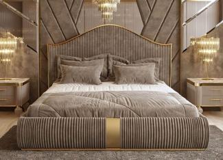 Casa Padrino Luxus Art Deco Doppelbett Grau / Gold - Edles Massivholz Bett mit Kopfteil - Art Deco Schlafzimmer & Hotel Möbel - Luxus Kollektion