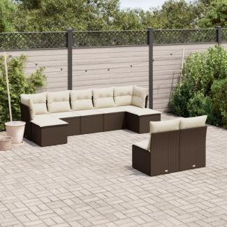 vidaXL 9-tlg. Garten-Sofagarnitur mit Kissen Braun Poly Rattan