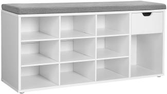 VASAGLE Schuhbank mit Schublade und offenen Fächern, weiß-grau, 30x104x48cm