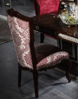 Casa Padrino Luxus Barock Esszimmerstuhl Set Beige / Bordeauxrot / Dunkelbraun / Silber - 6 Barockstil Küchen Stühle mit elegantem Muster - Barock Esszimmer Möbel