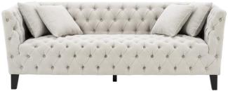 Casa Padrino Luxus Chesterfield Wohnzimmer Sofa mit 4 Kissen Sandfarben / Schwarz 217 x 92 x H. 78 cm