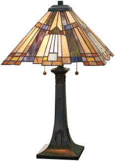 Große LED Tischleuchte im Tiffany Design mit buntem Echtglas, Höhe 63,5cm