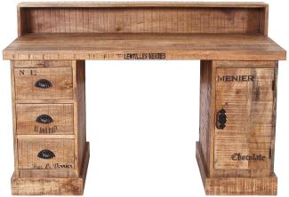 'Rustic' Schreibtisch mit 3 Schubladen, Mangoholz Natur, 132 x 90 x 65 cm