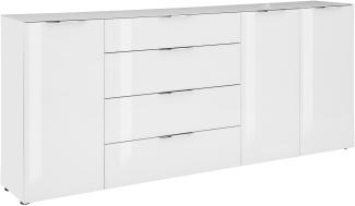 Kommode "78263468" in weiß matt - Weißglas mit 4 Schubladen und 3 Türen. Abmessungen (BxHxT) 226x99x40 cm
