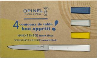 Opinel Bon Appetit Celeste Tafelmesser - rostfrei - 4 tlg - Stahl 12C27 - Buchenholzgriffe in weiß - blau - gelb - grau