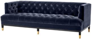 Casa Padrino Luxus Wohnzimmer Sofa Mitternachtsblau / Schwarz / Messingfarben 230 x 85 x H. 79 cm - Chesterfield Samtsofa