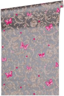 Versace Designer Barock Vliestapete Butterfly Barocco 343255 Grau / Silber / Pink - Design Tapete - Luxus Qualität