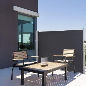COSTWAY Doppelseitenmarkise 300x160cm ausziehbar Seitenmarkise Markise Seitenwandmarkise Wind- Sicht- & Sonnenschutz Grau