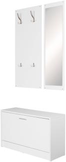 Wohnling Wand-Garderobe JANA mit Spiegel & Schuhschrank, Spanplatte weiß