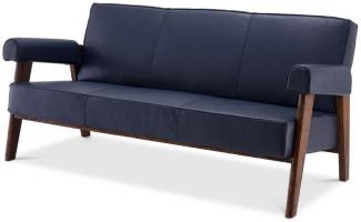 Casa Padrino Luxus Echtleder Sofa Blau / Braun 160 x 78 x H. 74 cm - Wohnzimmer Sofa mit edlem Büffelleder