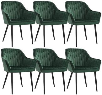 Songmics Esszimmerstuhl 6er Set, Sessel, Polsterstuhl mit Armlehnen, Metallbeine, Samtbezug, Sitzbreite 49 cm, max. 120 kg, für Arbeitszimmer, Wohnzimmer, Schlafzimmer, Grün
