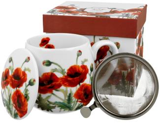 DUO FLORAL Fassbecher 430 ml CLASSIC POPPIES mit Teesieb, New Bone China Porzellan