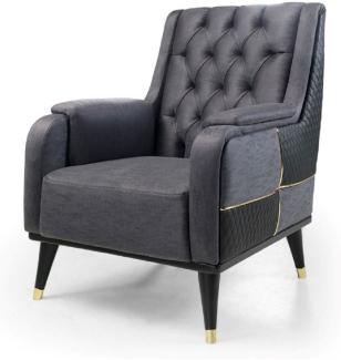 Casa Padrino Luxus Sessel Grau / Schwarz / Gold 82 x 89 x H. 91 cm - Moderner Wohnzimmer Sessel - Wohnzimmer Möbel