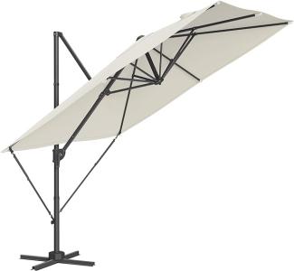 SONGMICS Sonnenschirm, Ampelschirm, 270 x 270 cm, UV-Schutz UPF 50+, Gartenschirm, um 360° drehbar, Neigungswinkel verstellbar, mit Kurbel, Kreuzfuß, cremeweiß