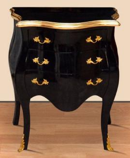 Casa Padrino Barock Nachtkommode Schwarz / Gold - Handgefertigte Massivholz Kommode im Barockstil - Antik Stil Nachttisch mit 3 Schubladen - Barock Möbel