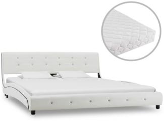 vidaXL Bett mit Matratze Kunstleder - mit Steinchen Weiß 160 x 200 cm Schaumstoff