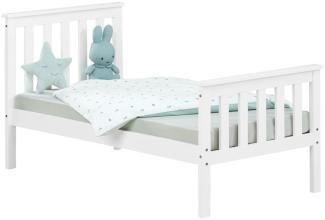 Homestyle4u Juniorbett, Kinderbett, Jugendbett, Holzbett, Bettgestell, Weiß, 70 x 140 cm