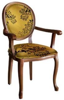 Casa Padrino Barock Esszimmerstuhl Gold / Schwarz / Braun - Handgefertigter Antik Stil Stuhl mit Armlehnen - Esszimmer Möbel im Barockstil