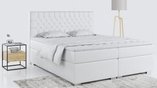 Boxspringbett mit 2 Bettkästen, Matratze und Topper - PERA - 160x200cm - Weiß Kunstleder - H4