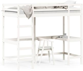 vidaXL Hochbett mit Schreibtisch Weiß 90x190 cm Massivholz Kiefer