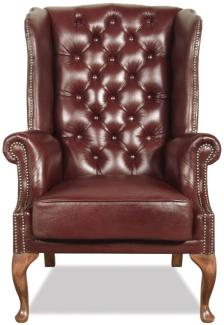 Casa Padrino Chesterfield Echtleder Ohrensessel Dunkelrot 80 x 80 x H. 110 cm - Luxus Sessel