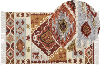 Kelim Teppich Wolle mehrfarbig 80 x 150 cm geometrisches Muster Kurzflor PROSHYAN