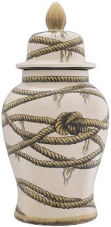 Casa Padrino Luxus Porzellan Vase Beige Ø 31 x H. 67 cm - Runde Blumenvase mit Deckel - Deko Accessoires