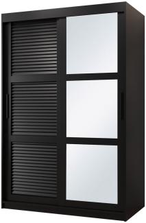 Kleiderschrank Zerimo II 120 cm, Spiegel, Kleiderstangen, Einlegeböden, Schwebetürenschrank (Farbe: Schwarz, ohne Schubladen)