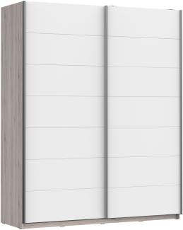 Schiebetürenschrank >RONDINO< in Sandeiche / Weiss Glanz - 170,3x209,7x61,2cm B/H/T