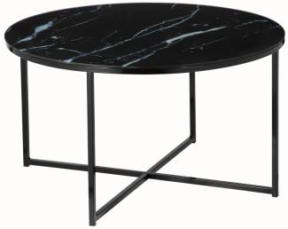 Tisch Couchtisch Durchmesser 80 cm Metall und Glas Schwarz
