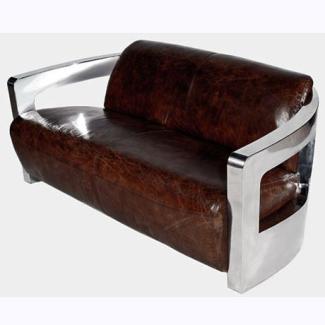 Clubsofa Mars 2 Sitzer Chrom Leder Vintage-Cigar
