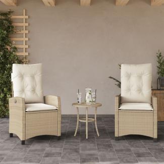 vidaXL Gartensessel mit Kissen 2 Stk. Verstellbar Beige Poly Rattan