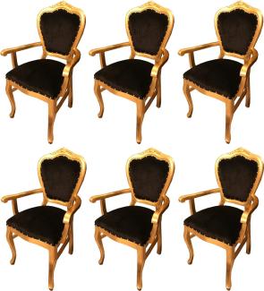 Casa Padrino Luxus Barock Esszimmer Set Schwarz / Gold 60 x 47 x H. 99 cm - 6 handgefertigte Esszimmerstühle mit Armlehnen - Barock Esszimmermöbel