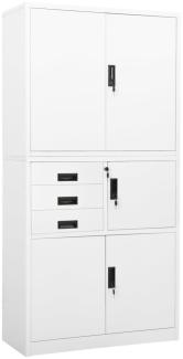 vidaXL Büroschrank Weiß Stahl, mit 3 Schubladen, 90x40x180 cm
