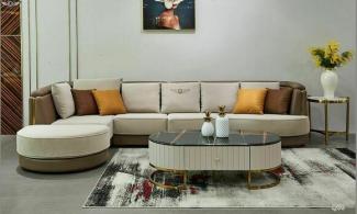 Ecksofa L Form Couchtisch Sofa Couch Design Polster Textil Modern Beige