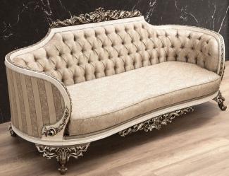 Casa Padrino Luxus Barock Sofa Beige / Cremefarben / Braun / Gold - Prunkvolles Wohnzimmer Sofa mit elegantem Muster - Barock Wohnzimmer Möbel