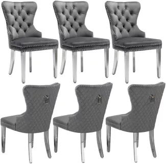 Merax Esszimmerstuhl (6 St), 6er Set Polsterstuhl Wohnzimmerstuhl Küchenstühle, Beine aus Edelstahl, grau