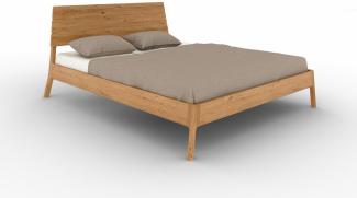 Bett Swig 1 Sonderlänge 80x220 Wildeiche massiv mit Holzkopfteil und Holzbeinen