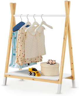 Juskys Kinder Kleiderständer Heidy mit Ablage & Kleiderstange - Holz Kindergarderobe modern, offen & freistehend - Kinderzimmer Garderobe Weiß