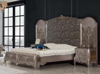 Casa Padrino Luxus Barock Schlafzimmer Set Silber - 1 Doppelbett mit Kopfteil & 2 Nachttische - Schlafzimmer Möbel im Barockstil - Edel & Prunkvoll