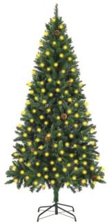 vidaXL Künstlicher Weihnachtsbaum mit LEDs Kiefernzapfen Grün 210 cm