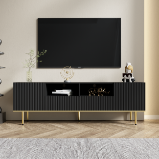 Merax Moderner TV-Schrank, TV-Möbel mit goldenen Füßen und goldenem Rand, Schwarz