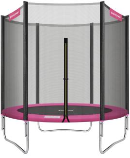 SONGMICS Trampolin Ø 183 cm, rundes Gartentrampolin mit Sicherheitsnetz, mit gepolsterten Stangen, Sicherheitsabdeckung, schwarz-pink