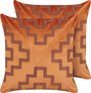 Dekokissen geometrisches Muster Samtstoff orange 45 x 45 cm 2er Set SERGIPE