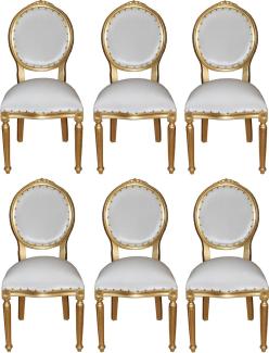 Casa Padrino Luxus Barock Esszimmer Set Medaillon Weiß / Gold 50 x 52 x H. 99 cm - 6 handgefertigte Esszimmerstühle - Barock Esszimmermöbel
