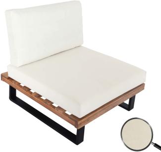 Lounge-Sessel HWC-H54, Garten-Sessel, Spun Poly Akazie Holz MVG-zertifiziert Aluminium ~ hellbraun, Polster cremeweiß