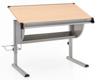 FineBuy Design Kinderschreibtisch Holz 120 x 60 cm grau / weiß, Mädchen Schülerschreibtisch neigungs-verstellbar, Schreibtisch Kinder höhenverstellbar Gelb