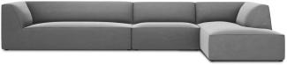 Micadoni 5-Sitzer Samtstoff Modular Ecke rechts Sofa Ruby | Bezug Grey | Beinfarbe Black Plastic